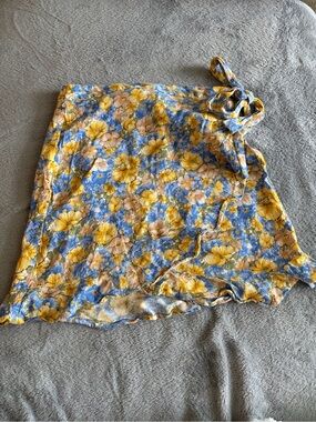 Mango Yellow Blue Floral Mini Skirt